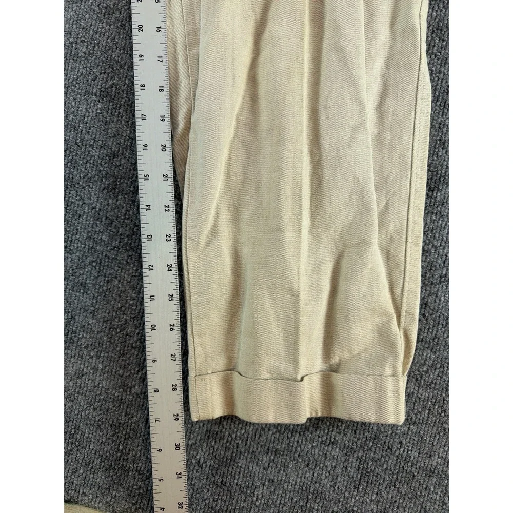 Savane Deep Dye Mens 36x30 Pleated Cuffed Cotton Linen Blend Khaki Chino Pants
